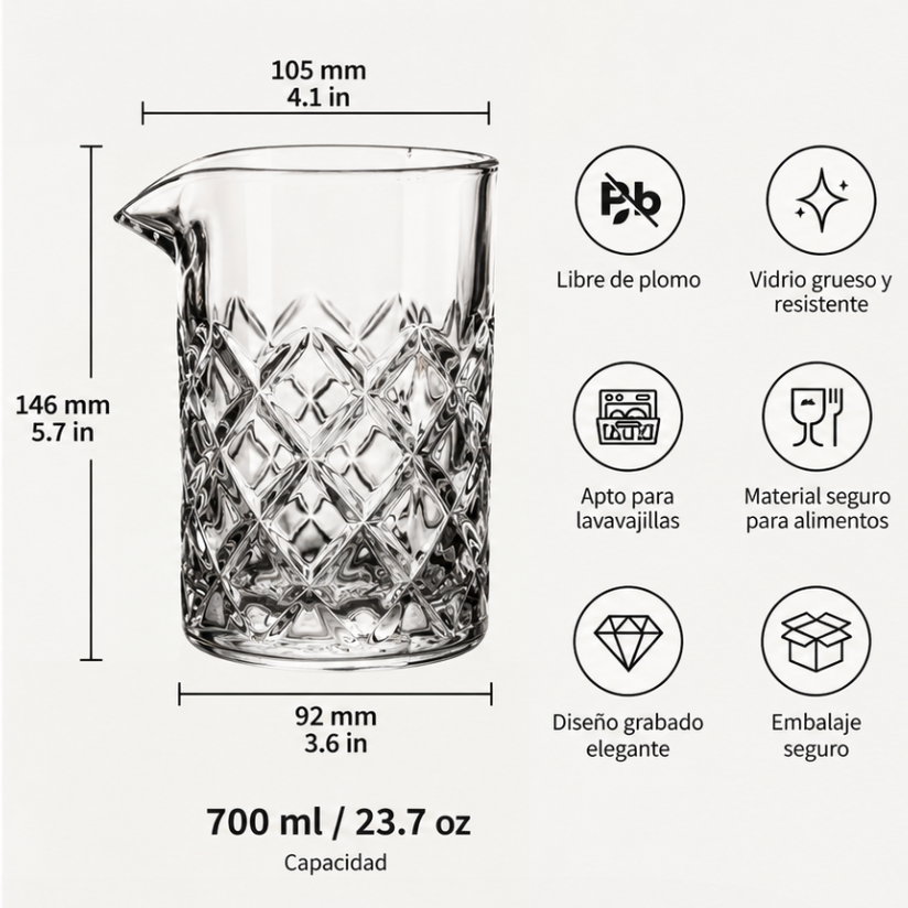 Vaso Mezclador/Mixer de Vidrio Grabado