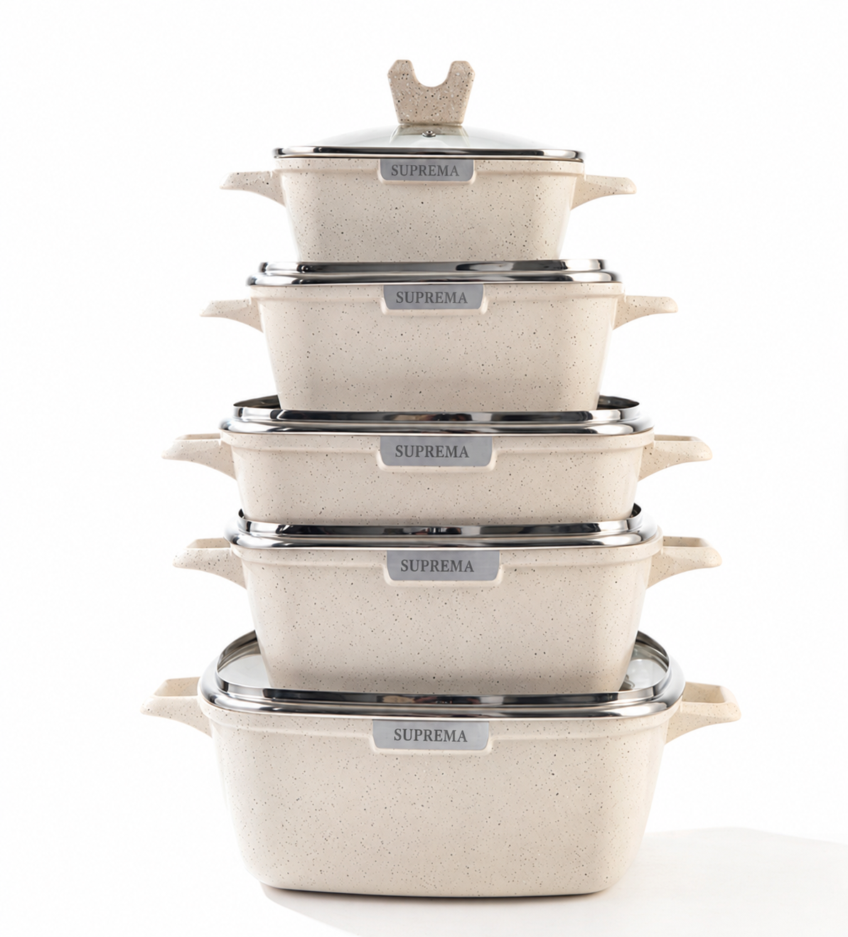 Set De Ollas Cuadradas Suprema Roca Volcánica 10pcs