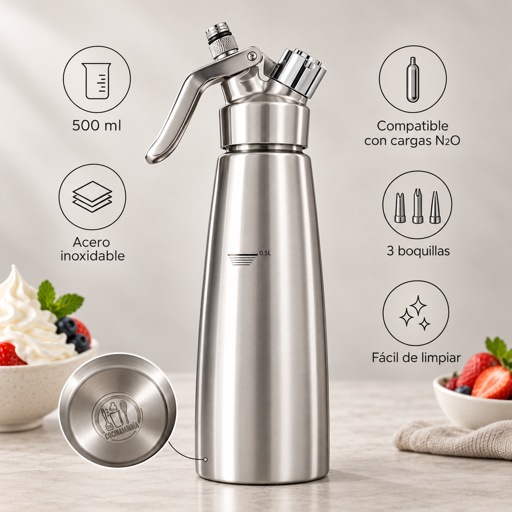 Sifón Profesional de Crema Cocinamanía 500 ml – Acero Inoxidable